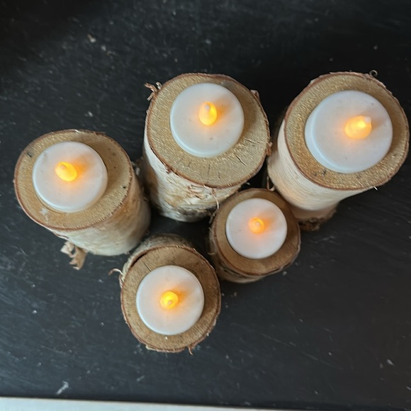 Set of 5 White Birch Candle Holders - Picture 2 of 3